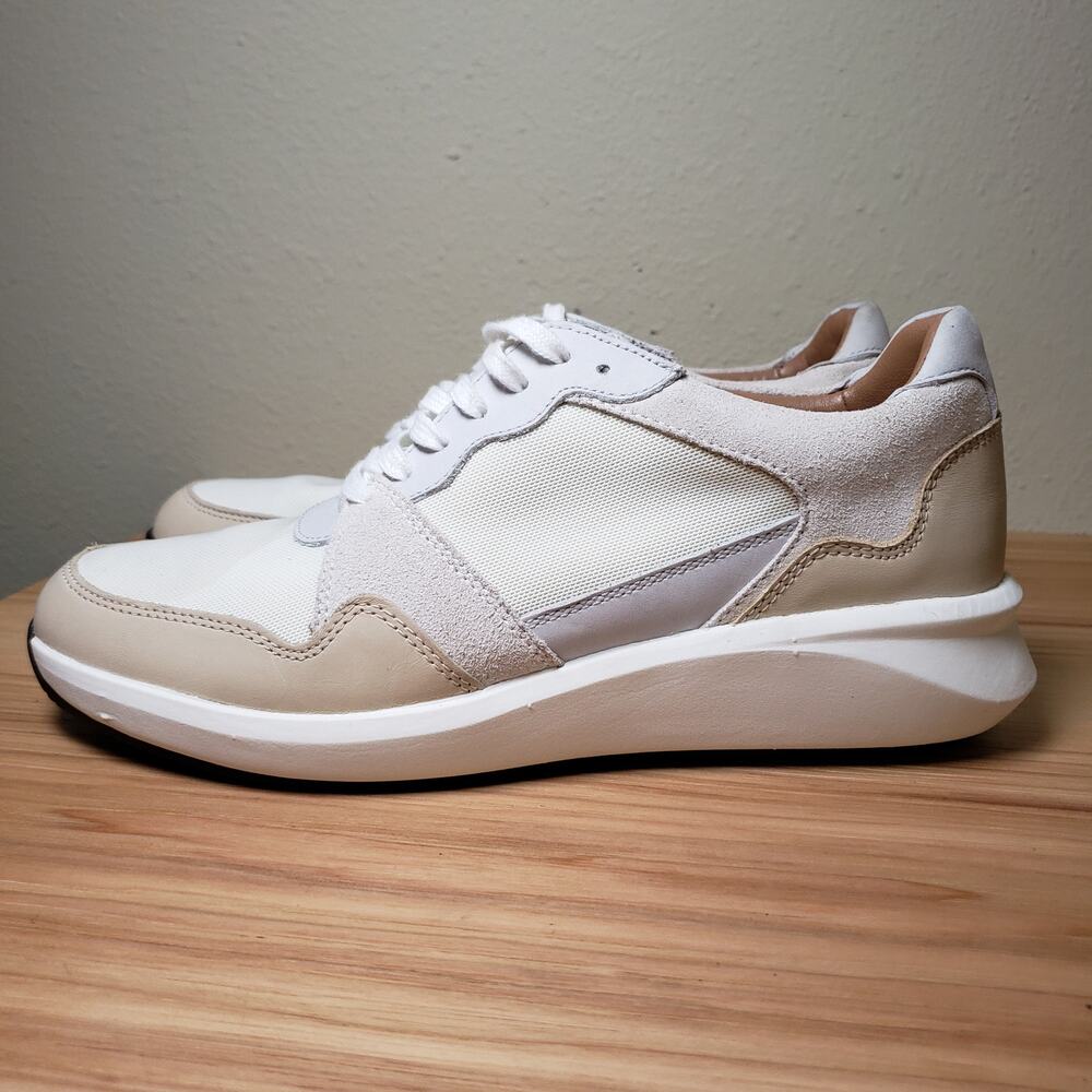 Clarks Size 8 Un Rio Chunky Walking Sneaker Neutral Beige Leather Contemporary